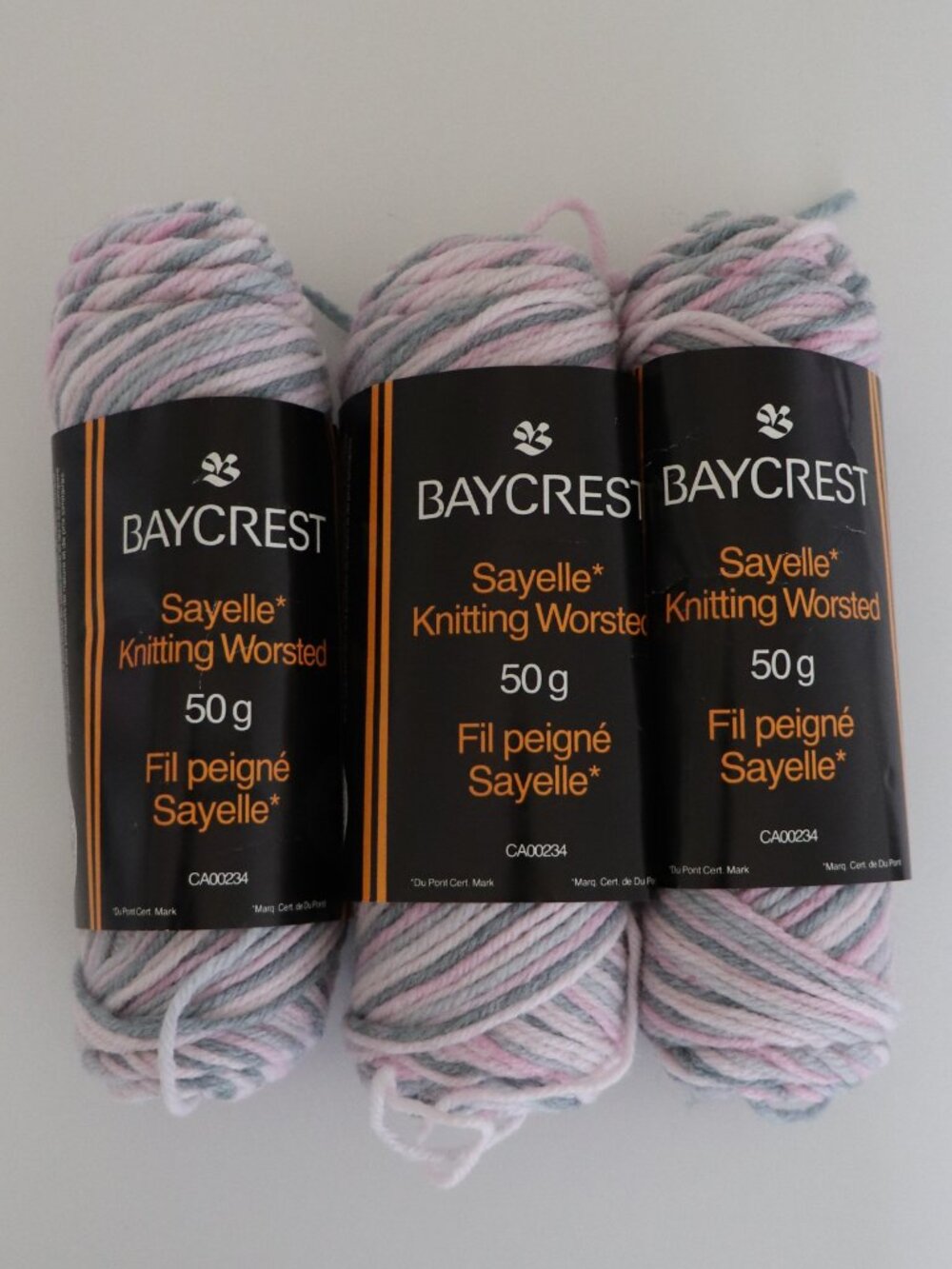 NWT Lot of 3 Vintage Baycrest Sayelle Yarn Pink/Gray/White Variegated Worsted